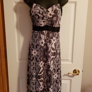 Black and tan with white print dress